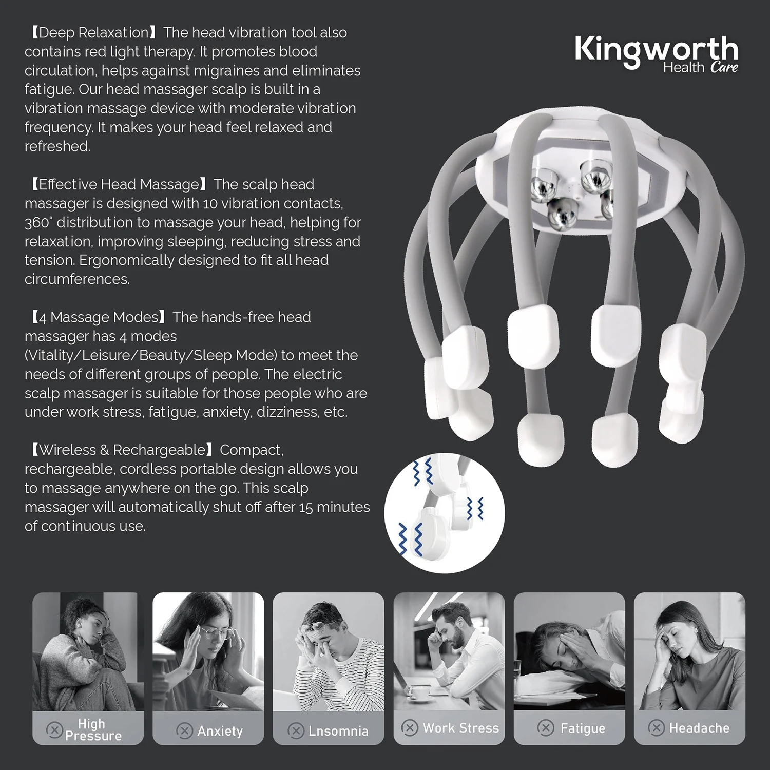Electric Head Vibration Full Body Relax Scalp Massage Machine Promotes Blood Circulation Relieves Fatigue Octopus Head Massager