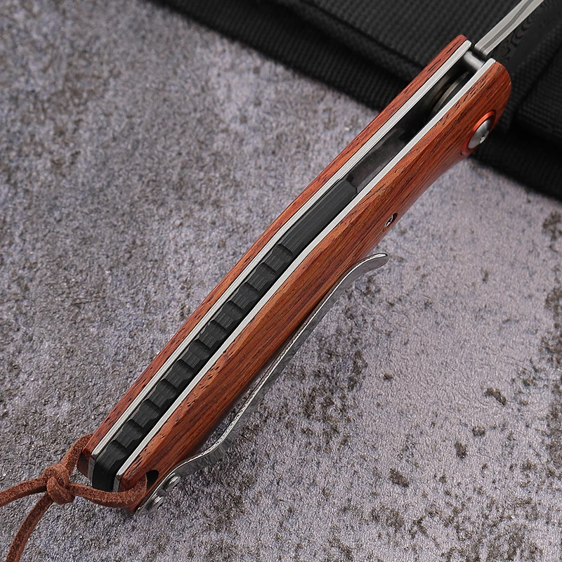 Free Sample Quality Damascus Blade EDC Pocket Knife Customized Folding Wooden Handle Camping Survival OEM Gift Collection Knife