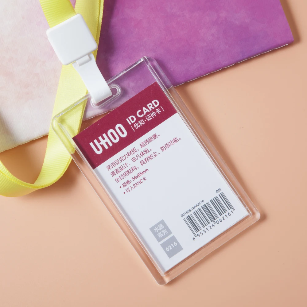 UHOO Vertical high transparent acrylicslide cover id card holder plastic Name Tag Badge Holder