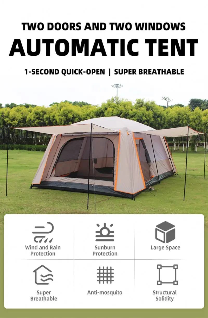 1 Second Quick Open  Family Tent Camping Tents 12 Persons Waterproof Outdoor Family Automatic Tent With 2 Bedroom 1 Living Room