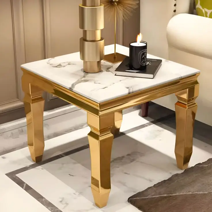 Luxury American Classical End Table Modern Design Side Table Gold Silver Stainless Steel Marble Living Room Furniture