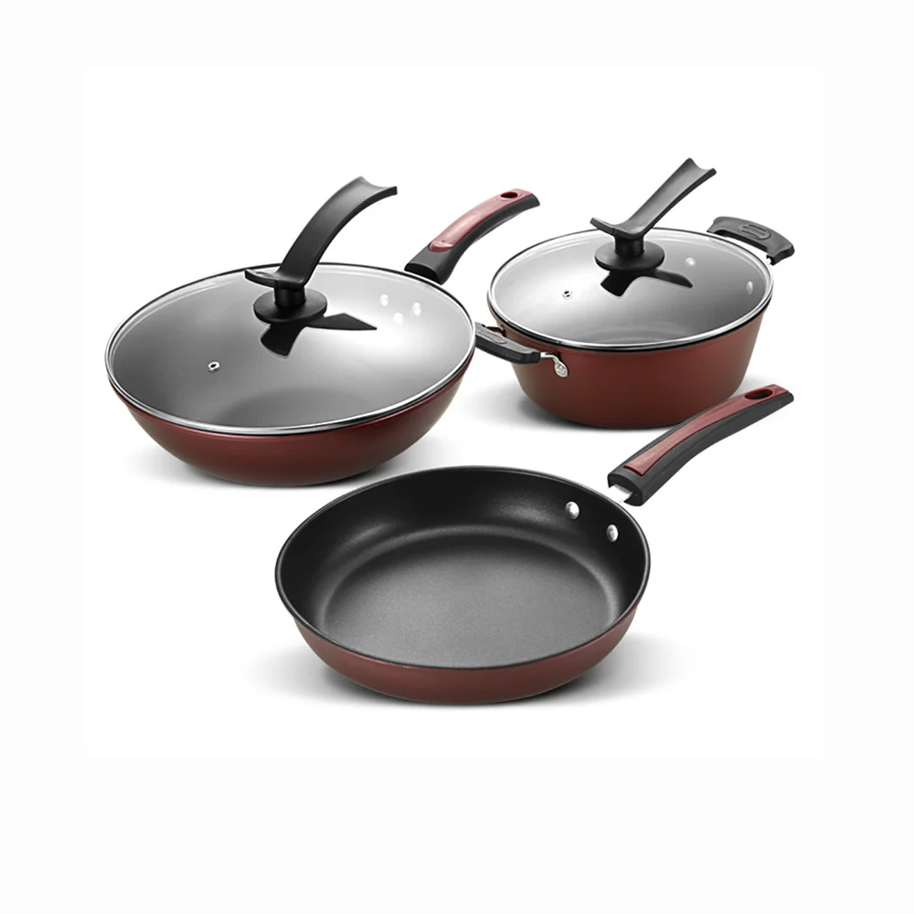 3-piece Iron Cookware Set with  Nonstick  Surface Dishwasher Safe for Home
