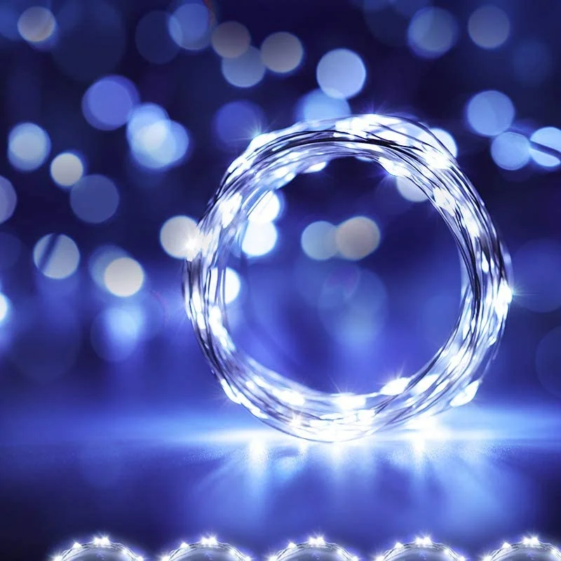 
with 20 LEDs, Battery Operated String Lights Waterproof Flexible Silver-Plated Copper Wire Light 