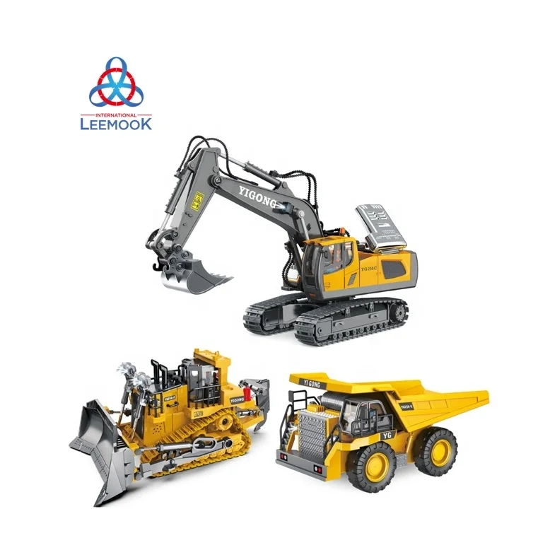 kids toy 1/24 Radio Control Alloy Metal Excavator Bulldozer dumper 2.4G RC Die cast Construction Truck Toys Set