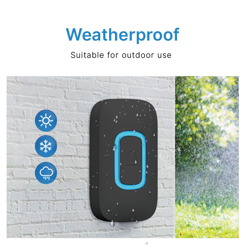 Wireless Doorbell with 60 Ringtone Chime RGB LED 300M Range Waterproof Outdoor Door Bell Cordless Timbre Call Battery Doorbell