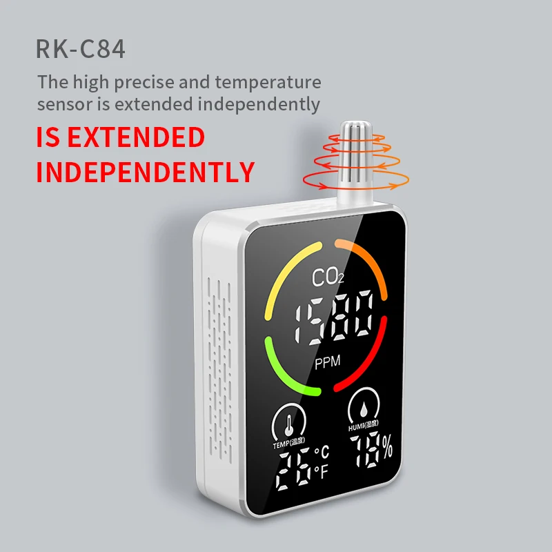 RK-C84 портативный контроля давления воздуха в помещении стационарный Газовый Детектор HD с большим экраном для углекислого газа Температура Влажность монитор наблюдения за