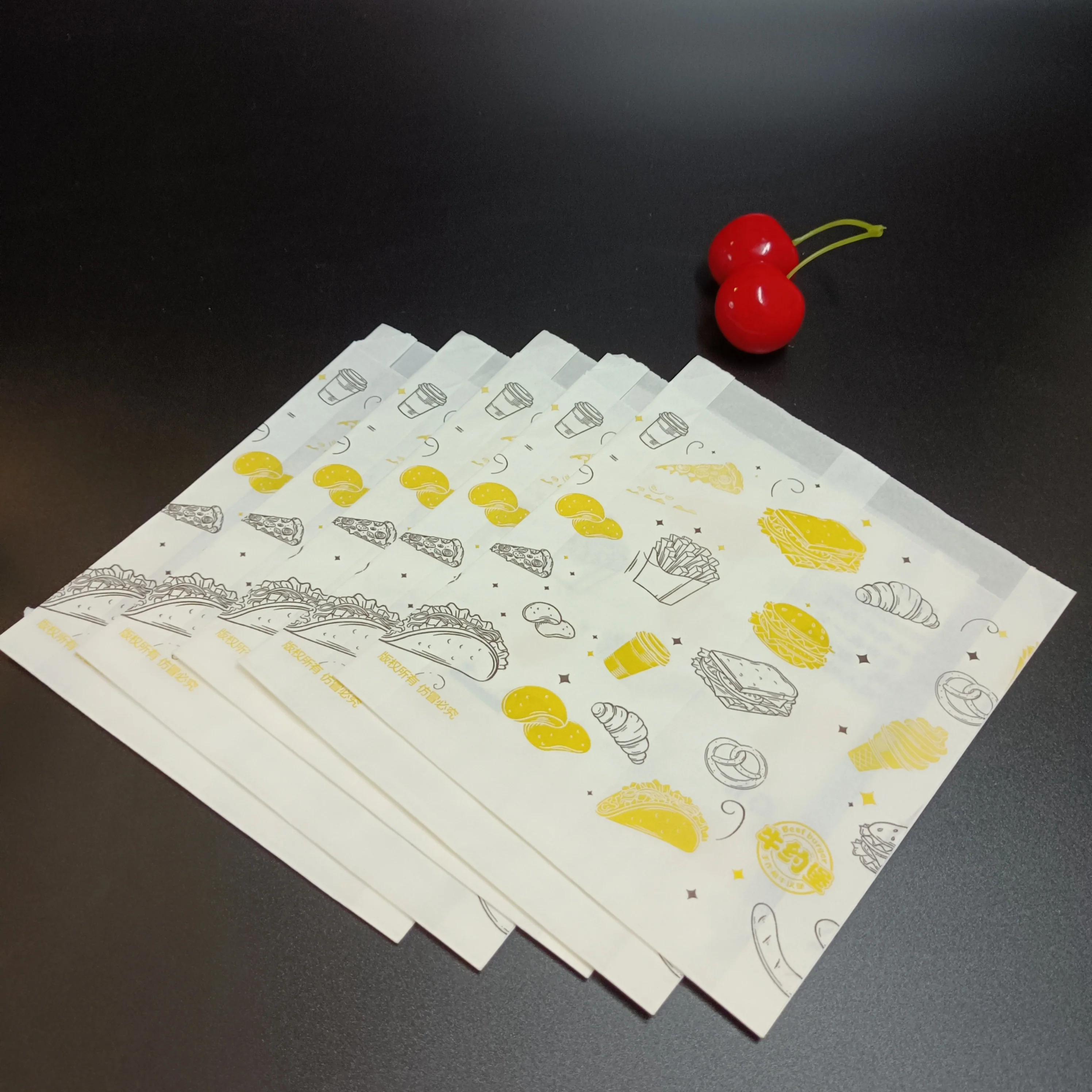 SP1593 Custom printed V sharp bag french fries packaging greaseproof paper bag for roasted chicken  deli to go