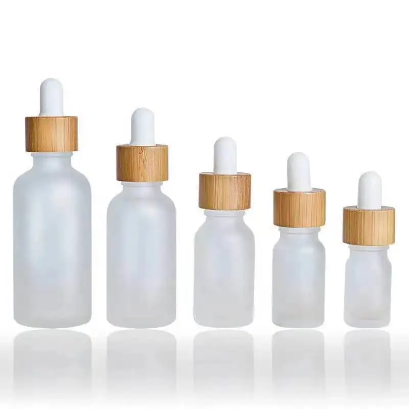 5ml 10ml 15ml 20ml 30ml 50ml 100ml transparent frosted glass bottle with bamboo wooden glass dropper caps