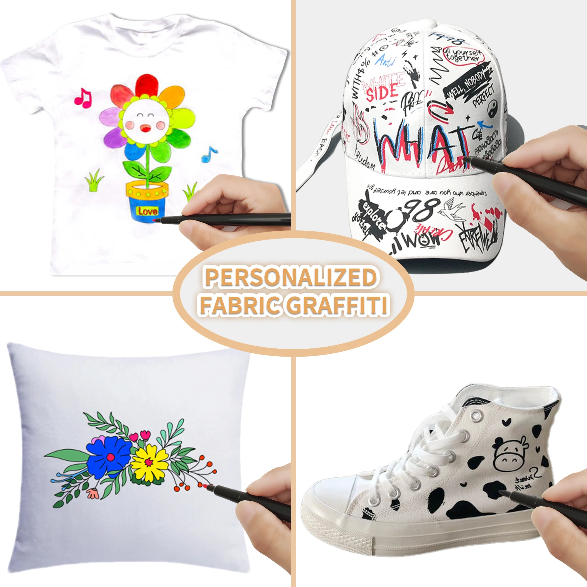 24 Colors Logo Custom Fabric Paint Markers Pen DIY Permanent Marker