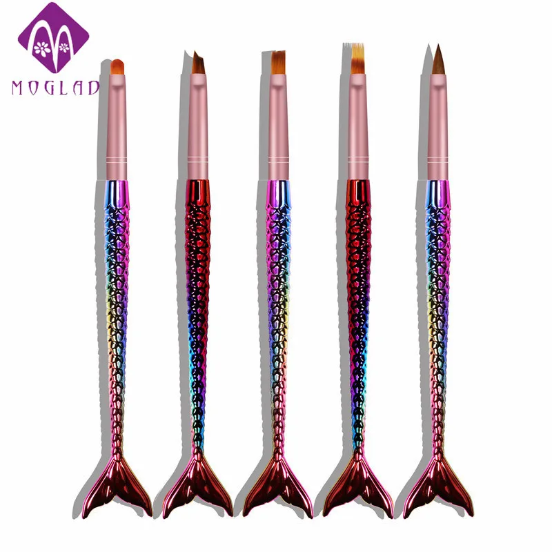 5pcs Nylon Hair Plastic Handle Makeup Brush Mermaid Nail Art Painting Pen Brush Set