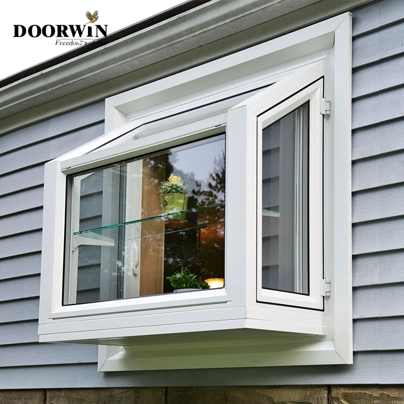 Doorwin Hurricane proof impact resistance house window design double glazed tempered glass wood bay window with grill design