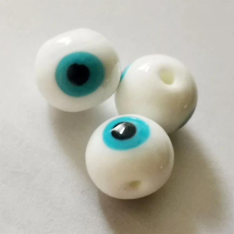 12mm Glass Evil Beads in Bulk Lampworked Glass Round White Bracelet Evil Charms Eye Beads for Jewelry Making