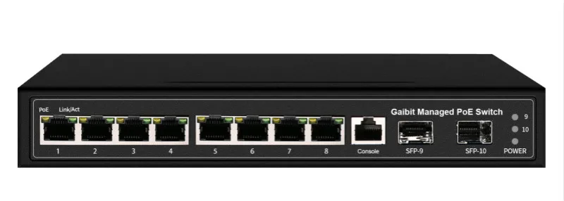 8GE 2SFP 1Console 1Reset Managed Switch Gigabit POE Switch for HD IPC WIFI AP IP Phone