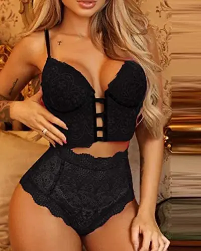 New Floral Lace Scallop Trim Lingerie Set plus size women sexy underwear Bra And Brief Sets female underwear