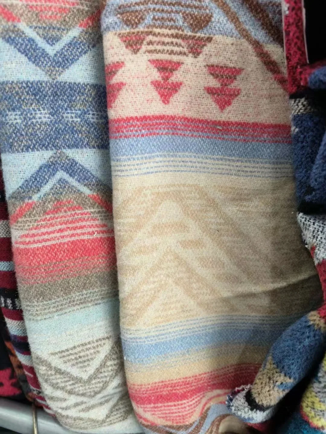 Factory Wholesale 2023 Wool Fabric Bohemian Geometric Aztec Design Navajo Pattern Wool Polyester Fabric for Coat Shawl