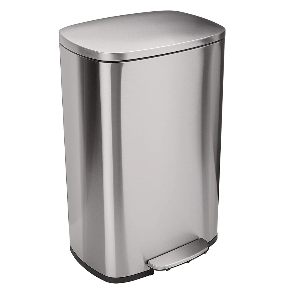 5 Liter / 1.3 Gallon Soft-Close, Smudge Resistant Trash Can with Foot Pedal - Brushed Stainless Steel, Satin Nickel