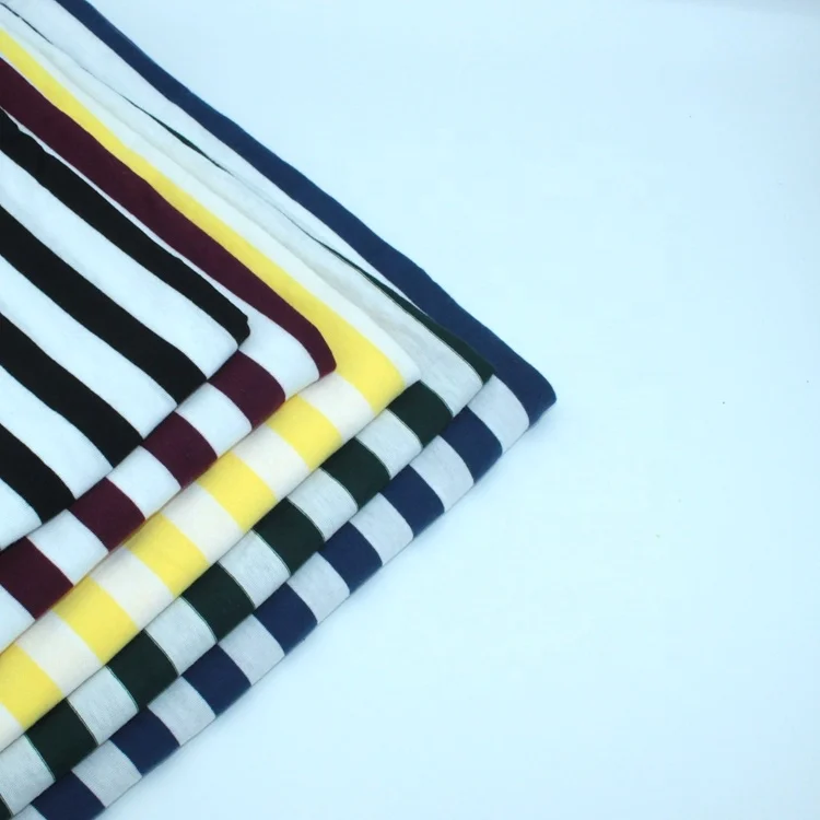 Классический дизайн CVC шириной 1,8 см окрашенная полосатая горизонтальная трикотажная 6535 ткань для футболки