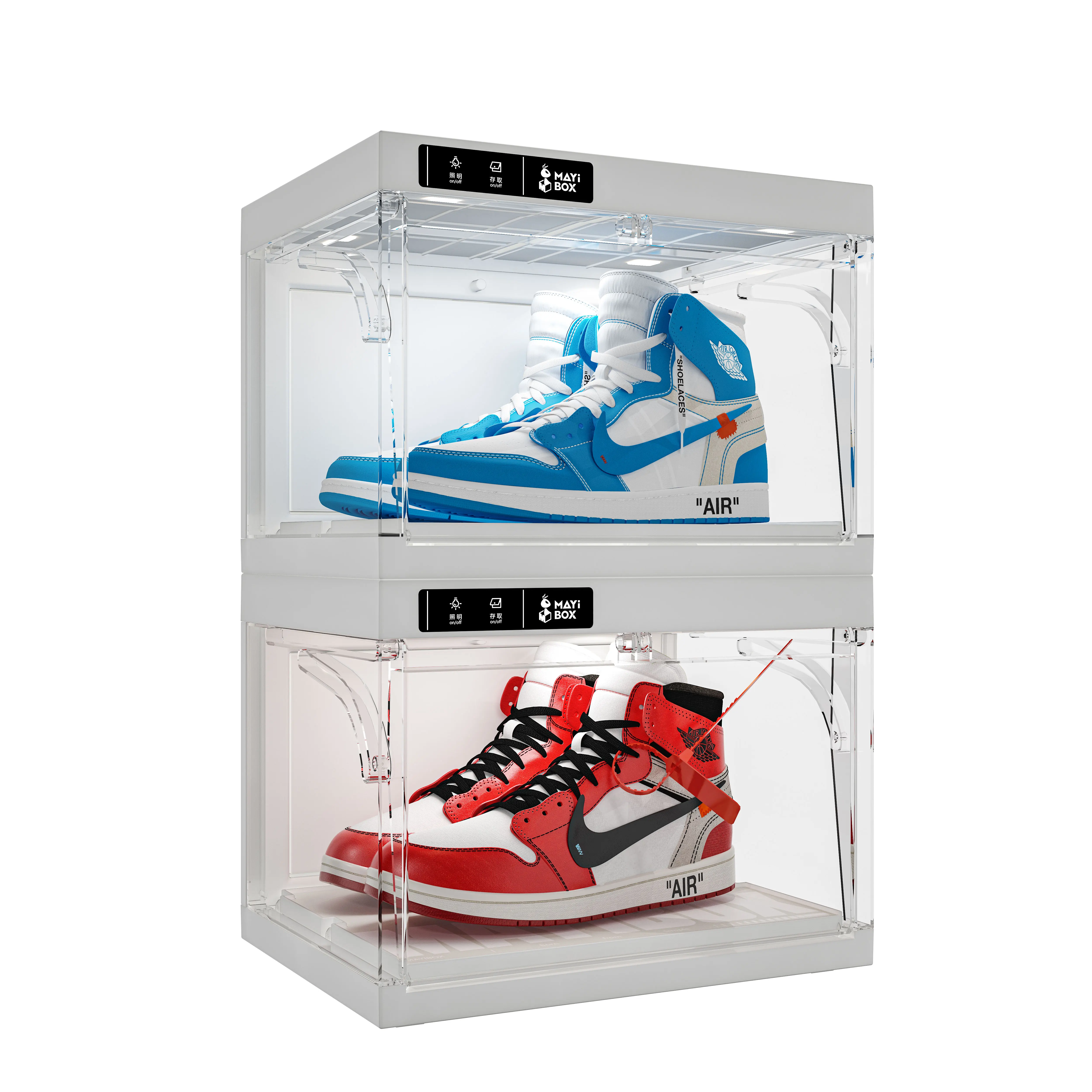 China Wholesale Plastic Sneaker Box Storage Shoe Box Control LED Transparent Stackable shoe cabinet display
