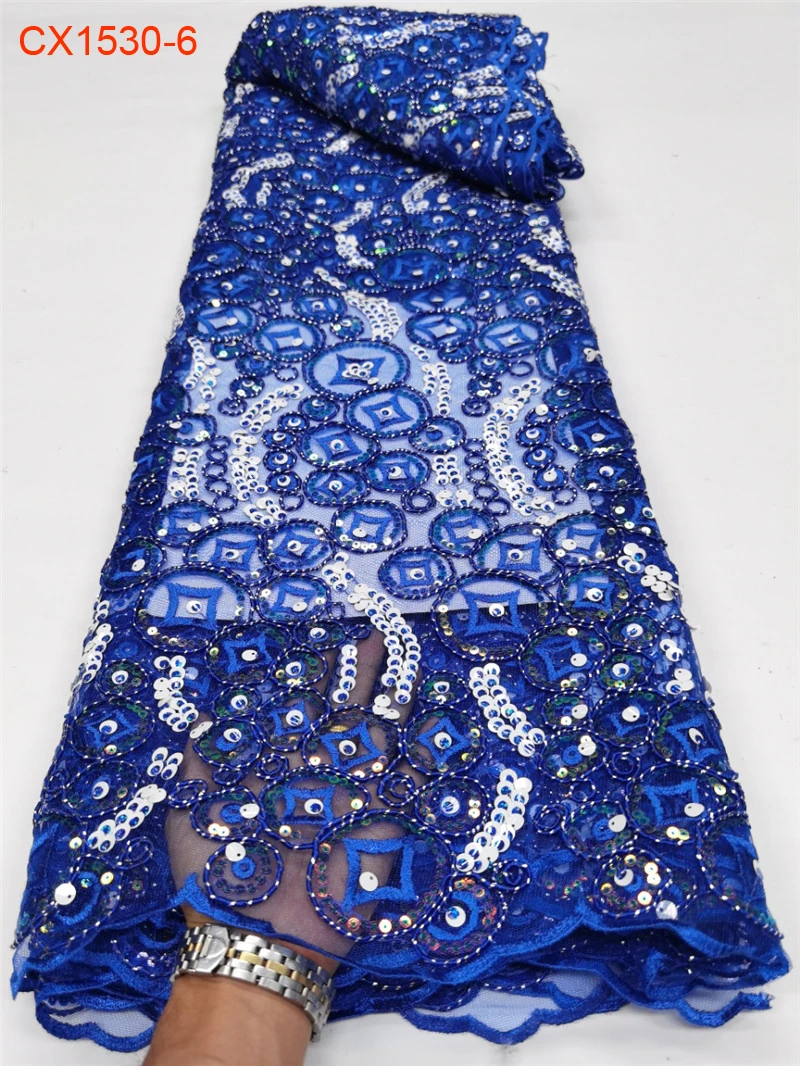2024 China Wholesale Price Sequin Lace Fabric Embroidery Big Sunflower Sequin Beaded Fabric African Fabrics