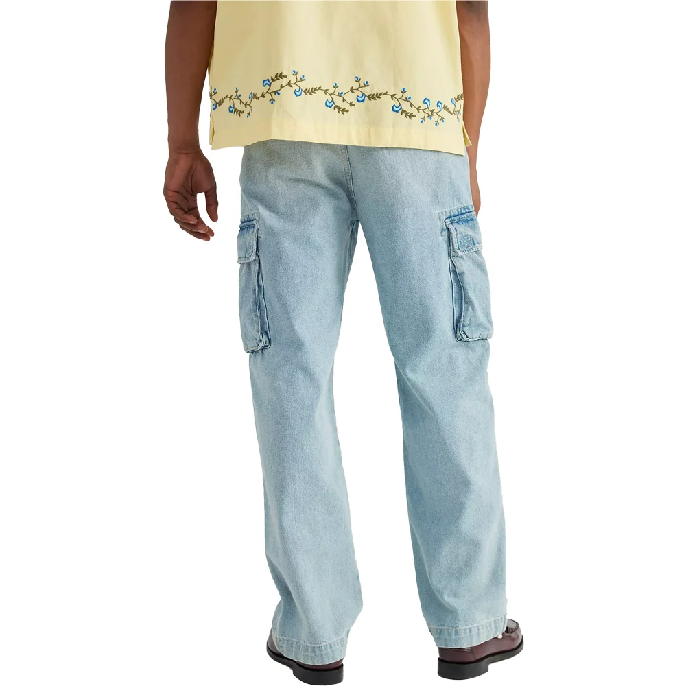 classic high waist bellow thigh pockets baggy mid weight jeans monkey wash loose fit 6 pocket cargo pants full length trousers