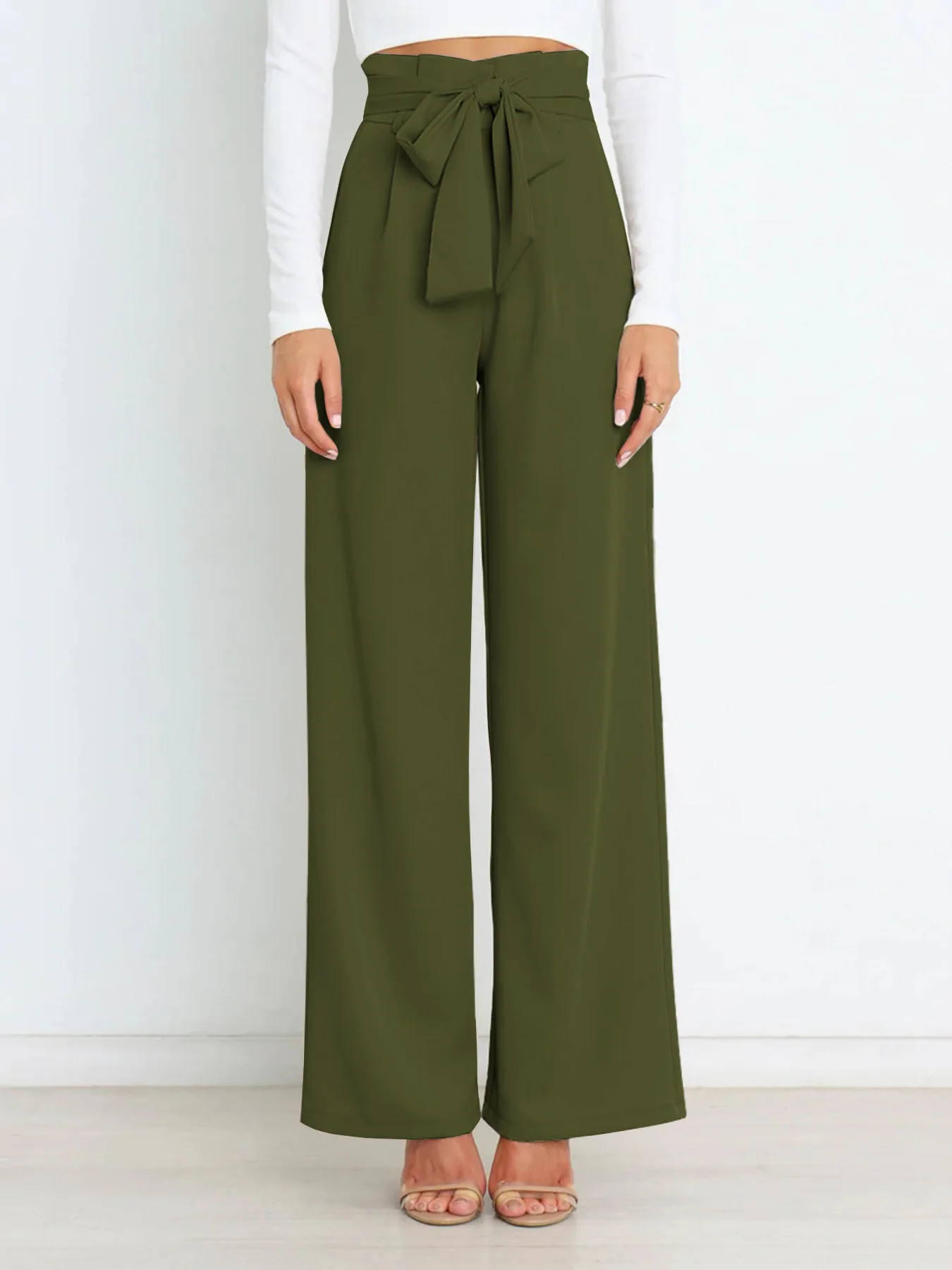 Wide Leg Pants Soft Loose Trousers Ankle Length Straight Office Casual Women for Ladies Solid Color Summer Woven 100% Polyester Custom Logo Printed Embroidered