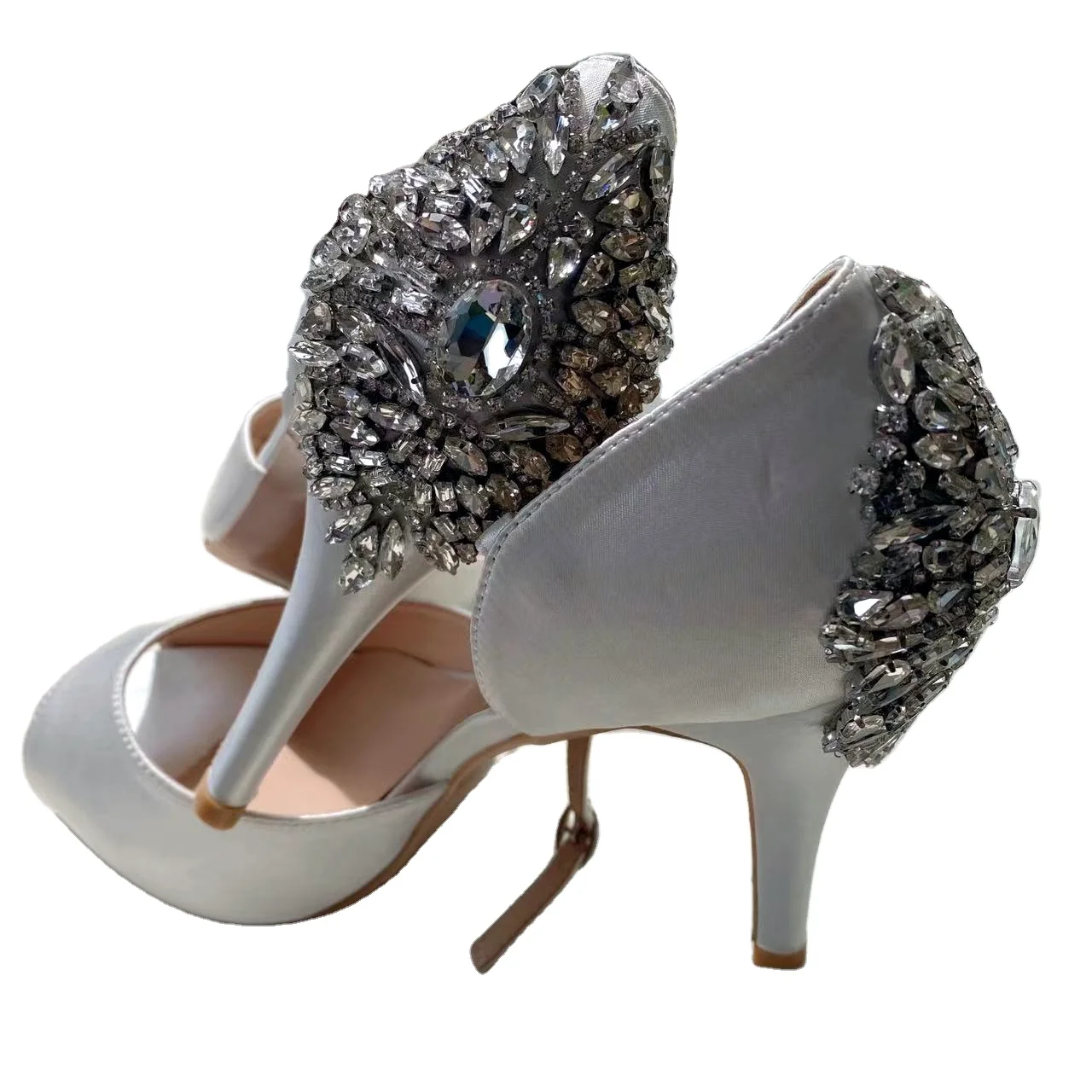 Luxury crystals Women heel 8.5cm Sandals Satin fabric bridal ivory pumps lady Brides Crystals Wedding Shoes