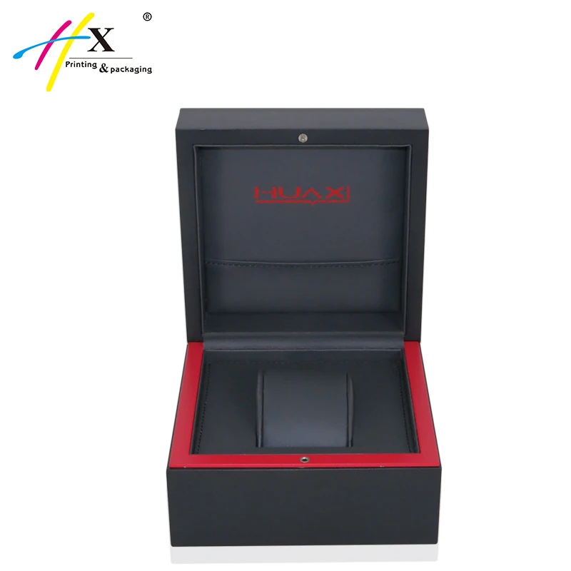 
Matte black PU leather interior wood watch case & box 
