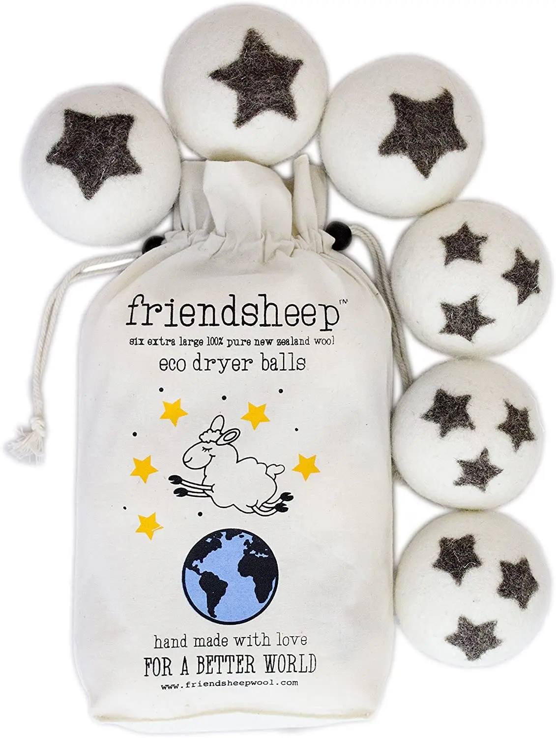 Wool Dryer Balls Natural Fabric Softener & 100% Organic Premium New Zealand Wool Felt Laundry Balls