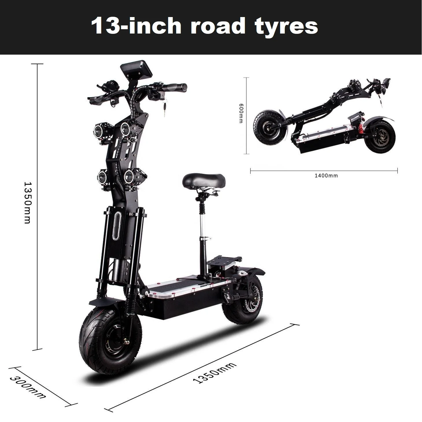 14 Inch 72V 10000W Electric Scooter with 40Ah 50Ah 60Ah 80Ah 100Ah Large Capacity Battery High Speed Off-road Electric Scooter
