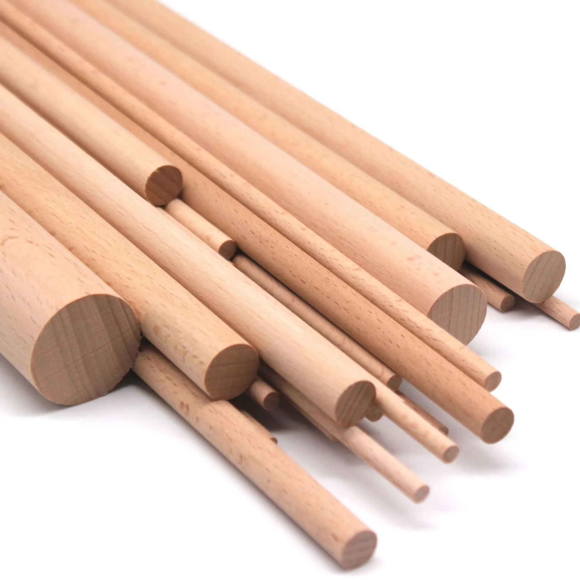 wholesale free sample furniture support variety sizes beech wooden stick threaded rods pins wood dowels
