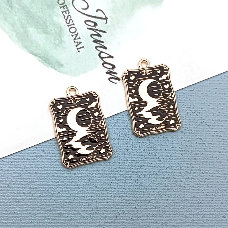 Enamel Black Tarot Card Charms Alloy Metal Pendants For DIY Bracelet Necklace And Jewelry Making Accessories