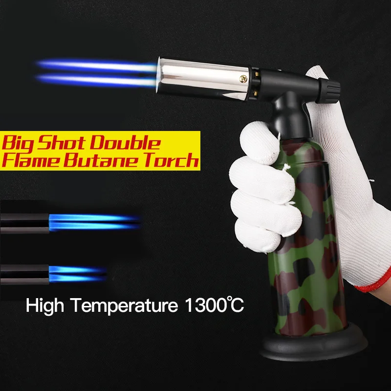 Gf926 Portable Gas Cigarette Kitchen Double Fire Piezo Jet Flame Butane Torch Gun Lighter For Outdoor