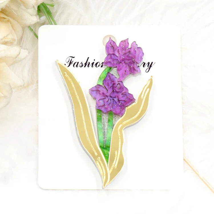 HYLBH1081 Purple March Primordial Flower  Acrylic Female Brooch for Wedding Party Anniversary Engagement Gift for Children