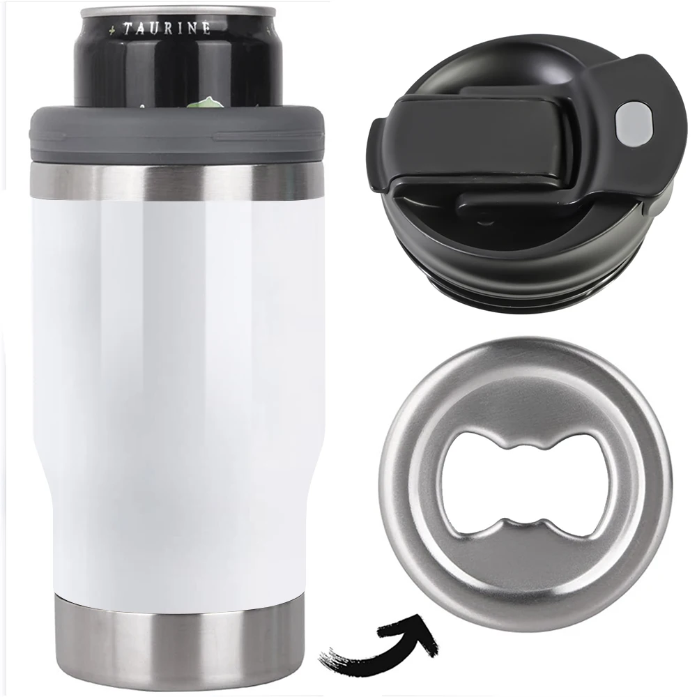 Sublimation 12oz Cooper Car Cooler Vacuum Insulated Beer Can Cooler 3 In 1 Tumblers Bottle Opener