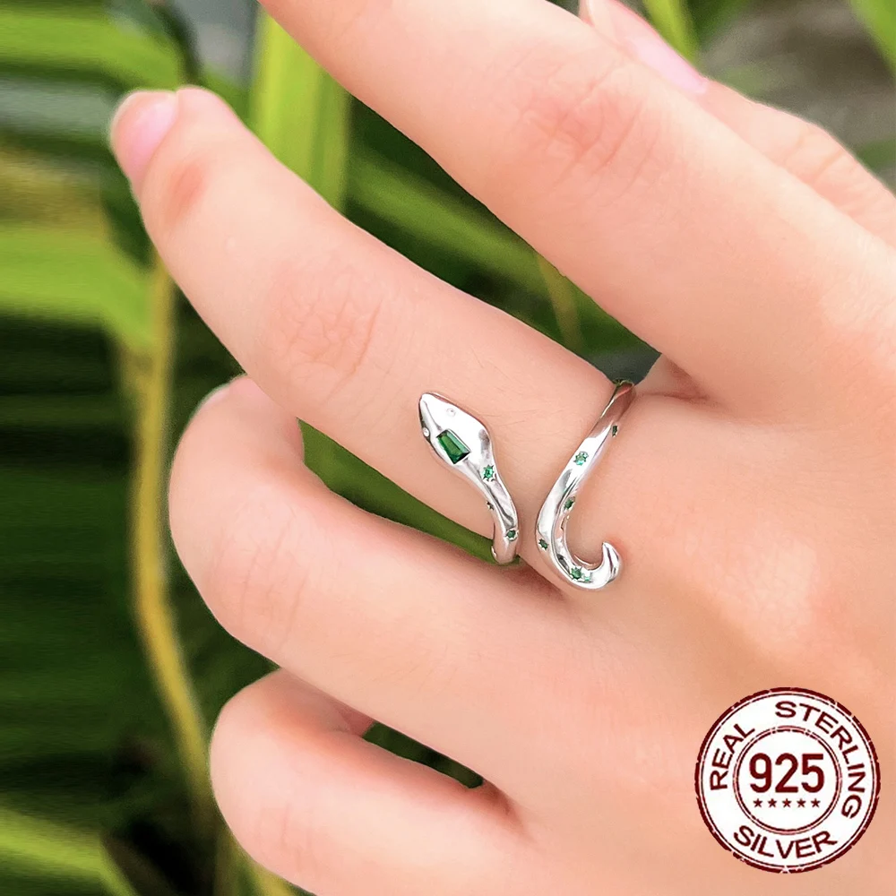 Fashion Design Cubic Zirconia Diamond 925 Sterling Silver Snake Ring Woman Bulk Resizable Ope Size Thin Snake Rings for Lady