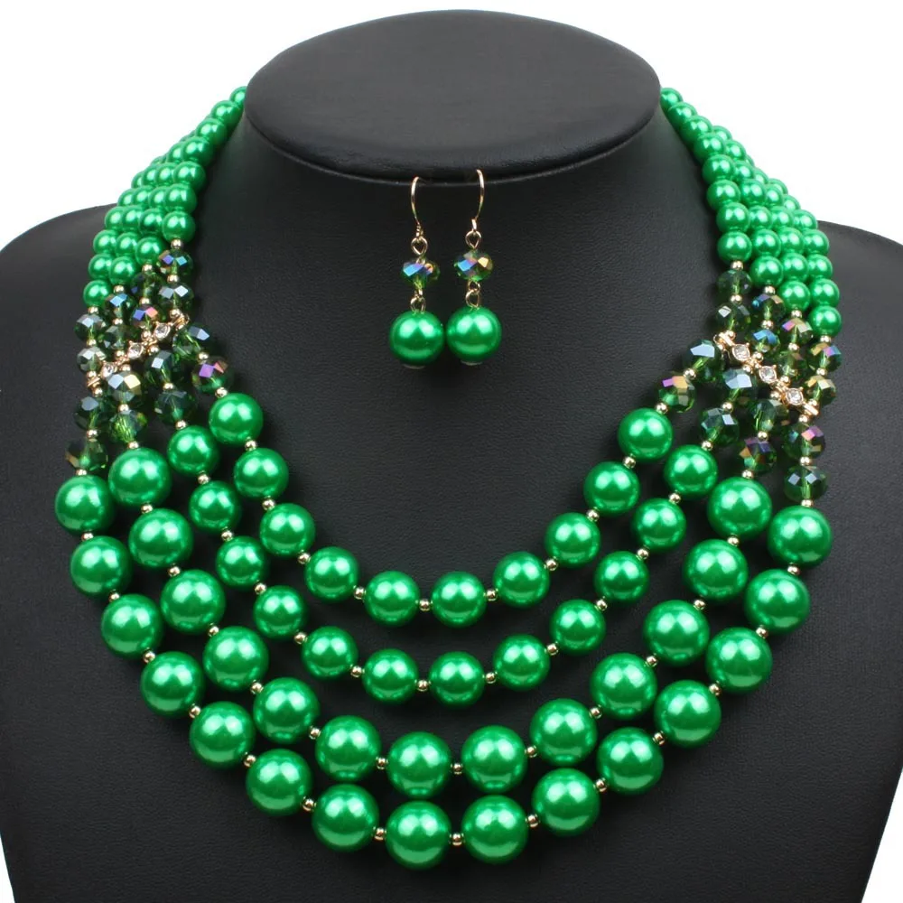  2021 High Quality Handmade Multilayer Faux Pearl Bead necklace and earrings Jewelry for