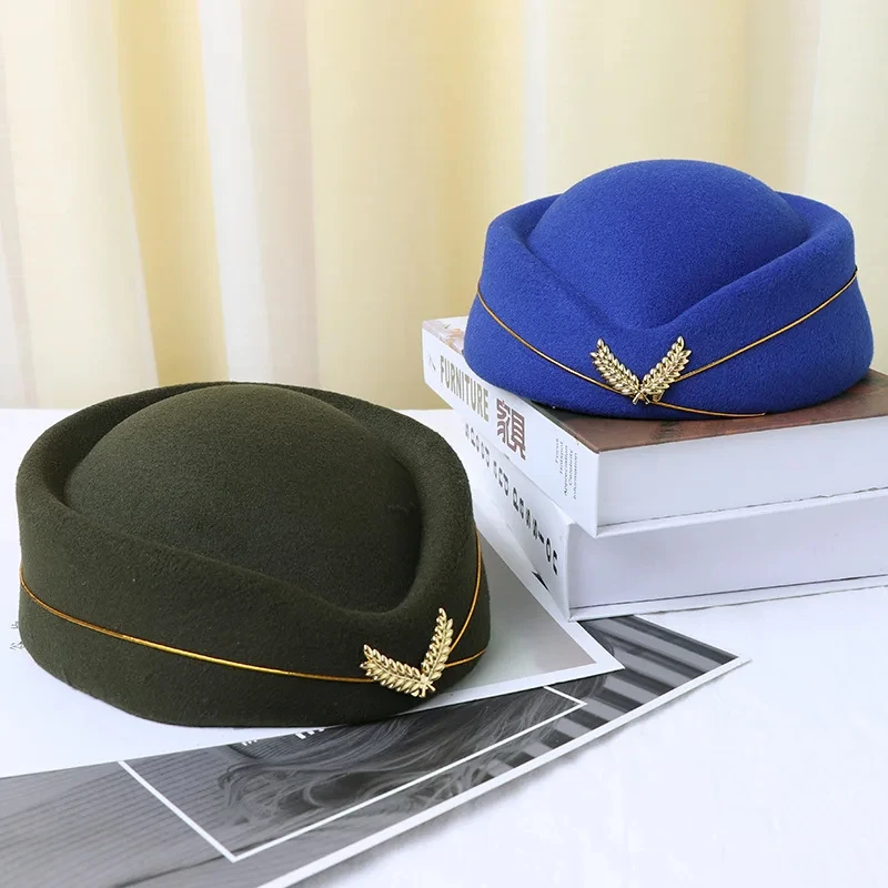 Fashion accessories wholesale distressed air plane flight fascinator stewardess etiquette hostess fedora felt attendant hat