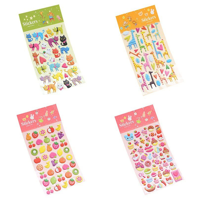 Embossed Soft Colorful Glitter PVC Printing Cartoon Cute Kids Bubble 3D Decorative Custom Sticker Sheet