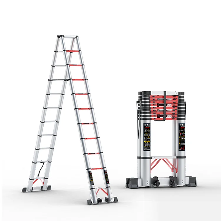 Aluminum telescopic ladder Red herringbone ladder portable multifunctional folding A-shaped ladder