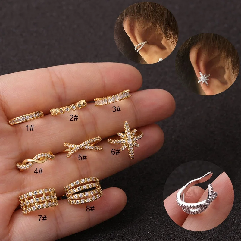 Fashion 1pc Ear Clips without Piercing Cz Ear Cuff Conch Earrings for Women Girls Cartilage Helix Conch Piercing Jewelry