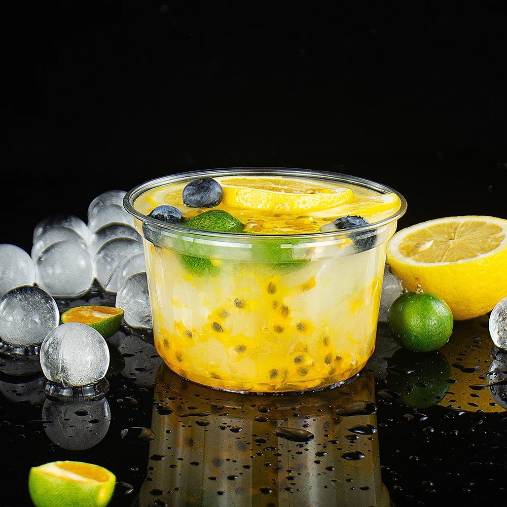 Factory Supplies 16oz 117mm 650ml Round Shape Clear Plastic PET Bowl Salad Fruit Vegetable Nuts Deli Container Cup with Lid