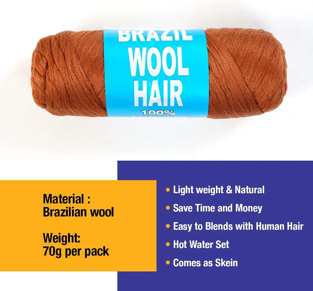 Low Temperature Flame Retardant Synthetic Fiber for Braiding and Crochet Braids Hair Making Brazilian Wool Hair 70g Per Bundle