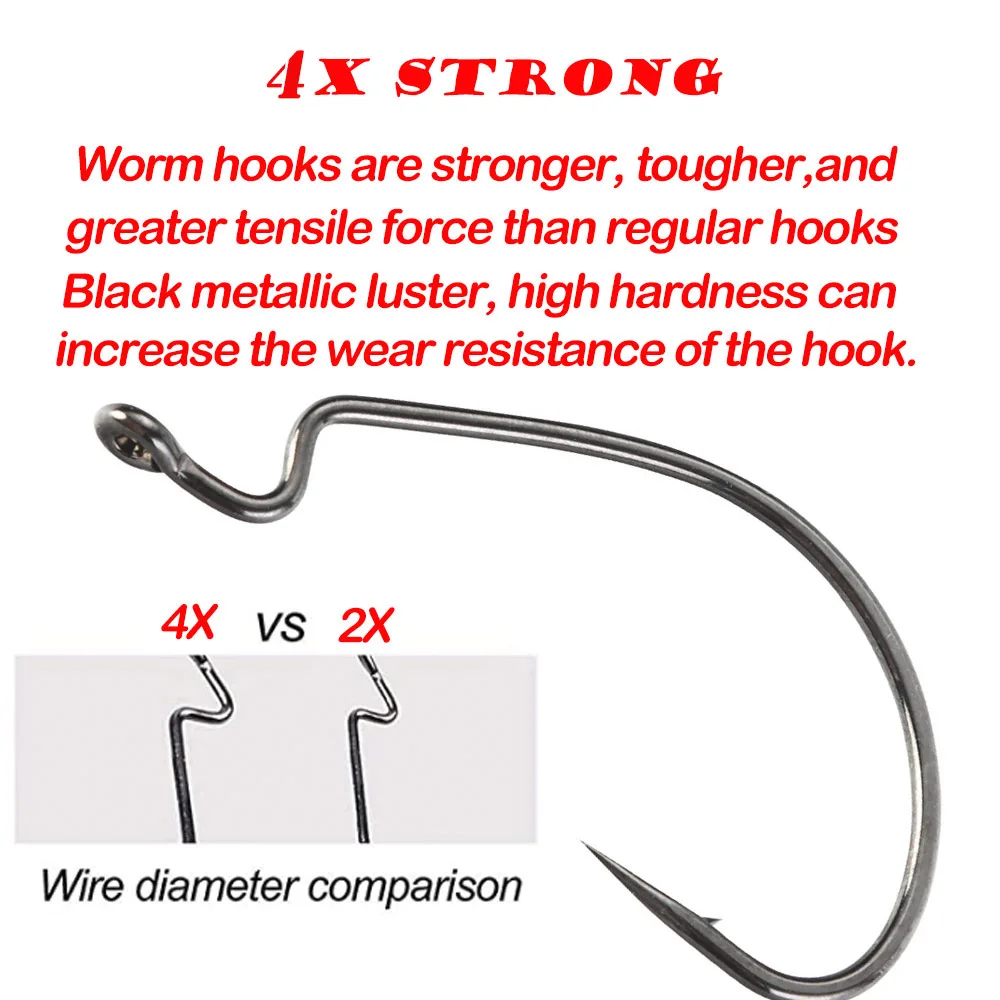 JOHNCOO 500pcs/bag 5/0-10/0 High Carbon Steel Fishing Crank Hook Blood Barbed Crank Hook for Soft Bait Lure Hook Fishing