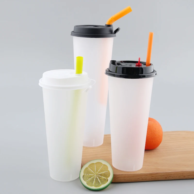 Wholesale Custom LOGO disposable plastic cups with lids pp 16oz 24oz 32oz cute reusable bubble tea cup
