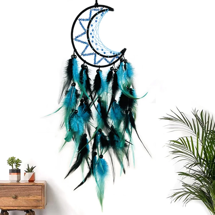Custom High Quality Beautiful Feather Moon Dream Catcher Home Decor Dreamcatcher Wind Chimes