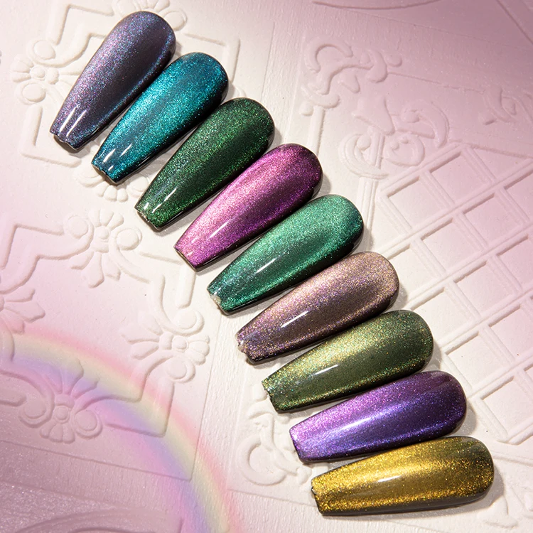 ZRKGEL Long-lasting 15ml 9 colors High Pigmented Sock off Nail Gel Polish Double Color magnetic Cat Eye UV/LED Gel Polish Set