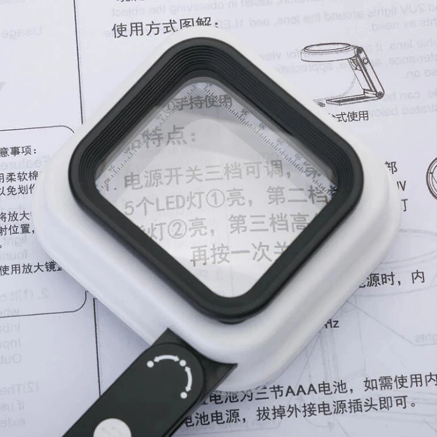LED Illuminated Magnifying Glass 10X, 15X, 20X, Foldable Handle Handheld Magnifier with UV Light, Magnifying Glass for Reading