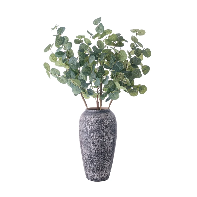 MW61216 Realistic Artificial Flower Plant Fabric Eucalyptus Single Branch Removable Stem For Silk Flowers Wedding Decoration