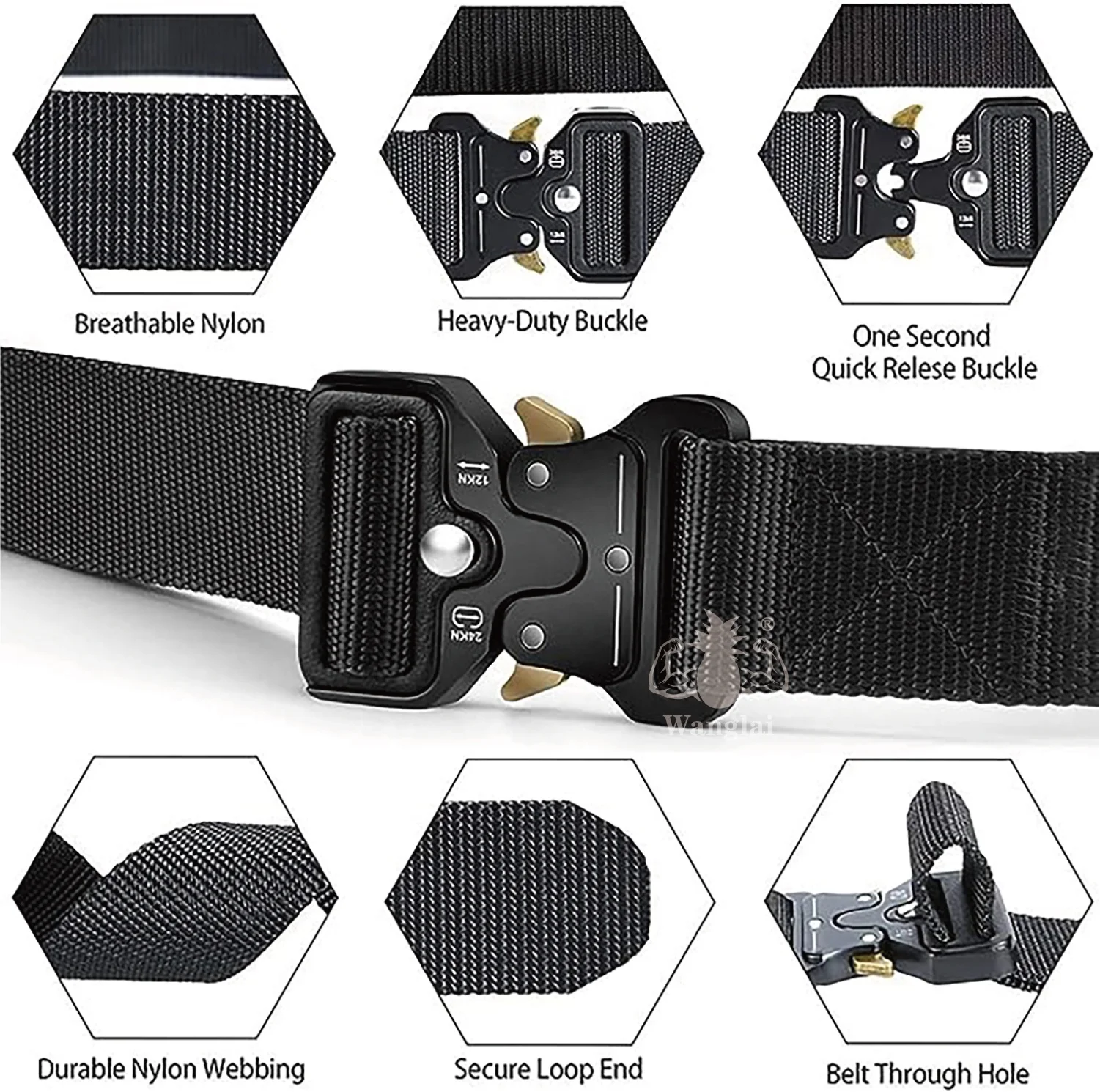 Custom Heavy Duty Nylon Tactical Belt Adjustable Durable for Outdoors Casual Fashion Use with Custom Logo Polyester Webbing Belt