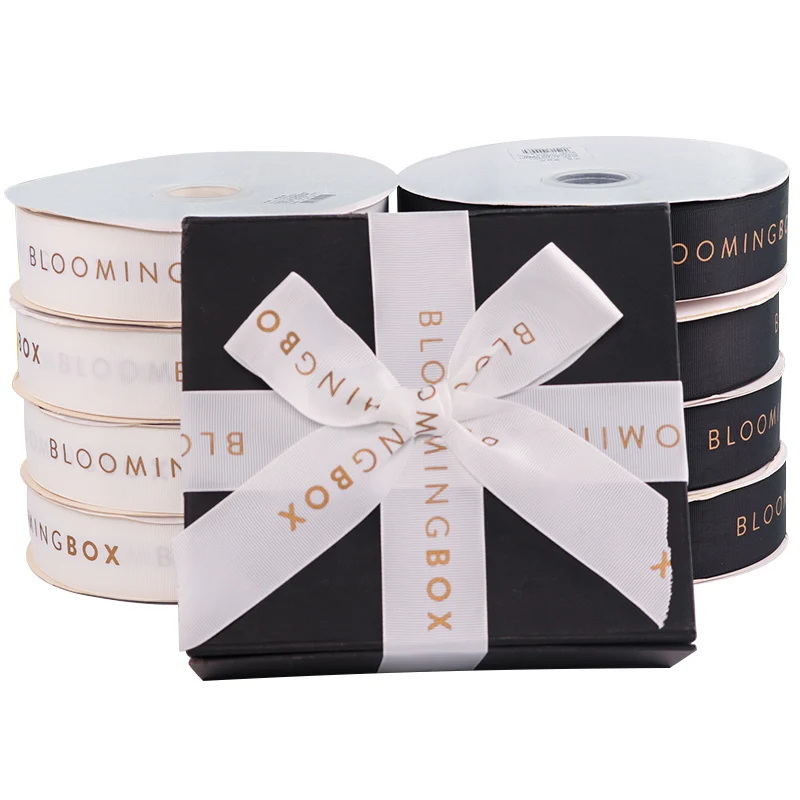 Wholesale Factory Production Grosgrain White Color Gift Packing Ribbon with Pantone Code Printing Color Shiny Logo Tape